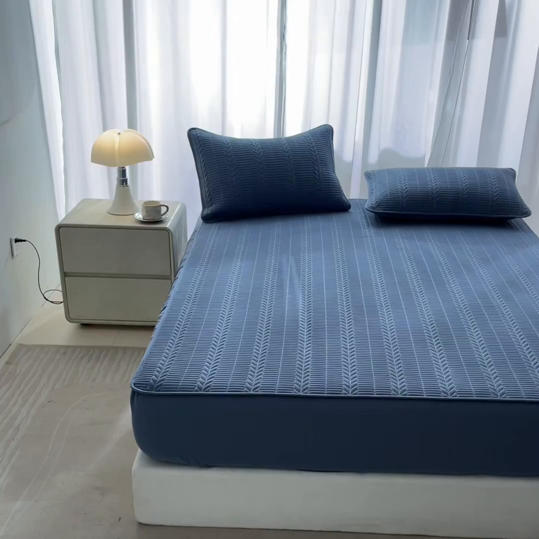 91家纺网 家纺一手货源 找家纺 芬晴家纺 2025新款全棉水洗棉大豆床笠-芳华 芳华-雾蓝