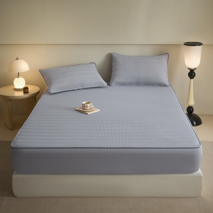 芬晴家纺 2025新款A类全棉水洗棉夹棉床笠-甜心 甜心-浅灰