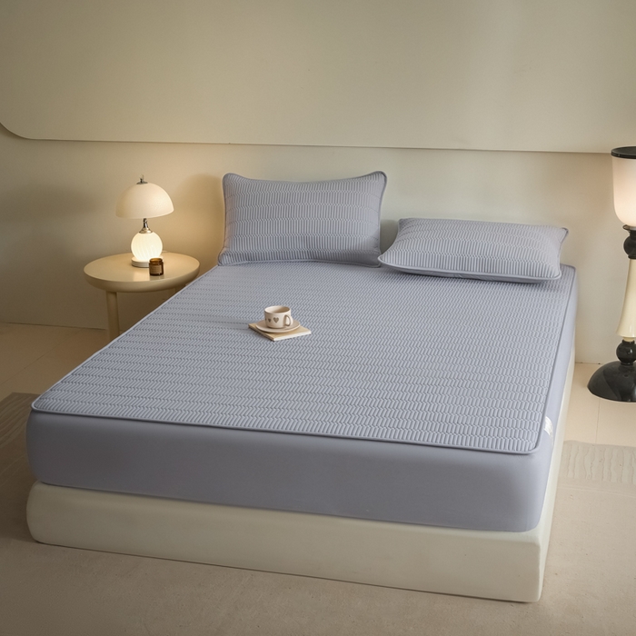 91家纺网 家纺一手货源 找家纺 芬晴家纺 2025新款A类全棉水洗棉夹棉床笠-甜心 甜心-浅灰