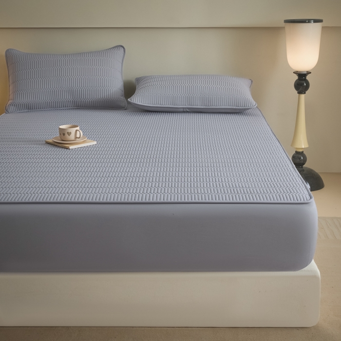 91家纺网 家纺一手货源 找家纺 芬晴家纺 2025新款A类全棉水洗棉夹棉床笠-甜心 甜心-浅灰