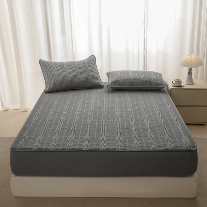 91家纺网 家纺一手货源 找家纺 芬晴家纺 2025新款全棉水洗棉大豆床笠-芳华 芳华-岩灰