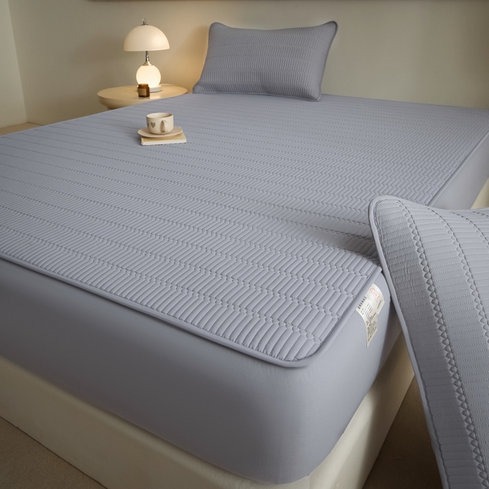 91家纺网 家纺一手货源 找家纺 芬晴家纺 2025新款A类全棉水洗棉夹棉床笠-甜心 甜心-浅灰