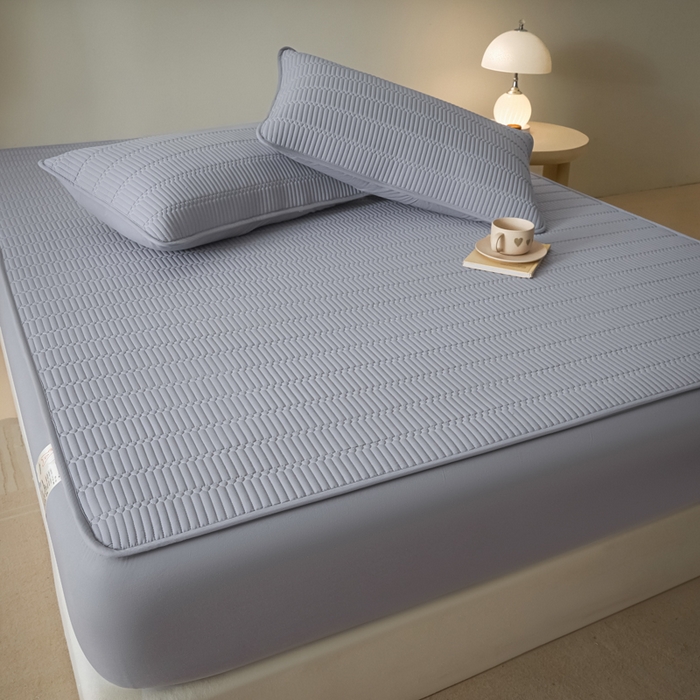 91家纺网 家纺一手货源 找家纺 芬晴家纺 2025新款A类全棉水洗棉夹棉床笠-甜心 甜心-浅灰