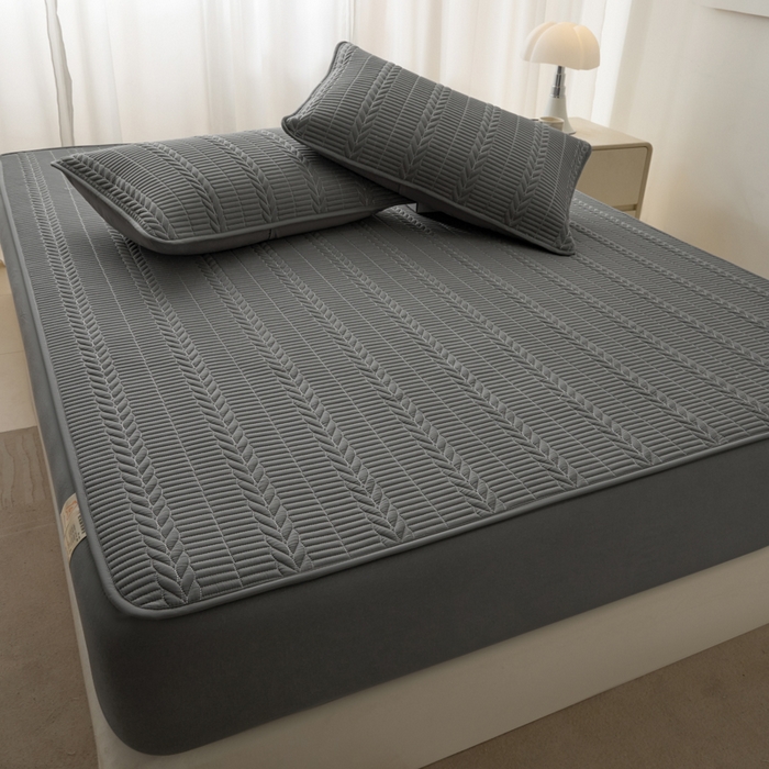 91家纺网 家纺一手货源 找家纺 芬晴家纺 2025新款全棉水洗棉大豆床笠-芳华 芳华-岩灰