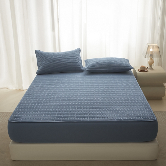 91家纺网 家纺一手货源 找家纺 芬晴家纺 2025新款A类全棉夹棉大豆床笠-派对 派对-雾蓝