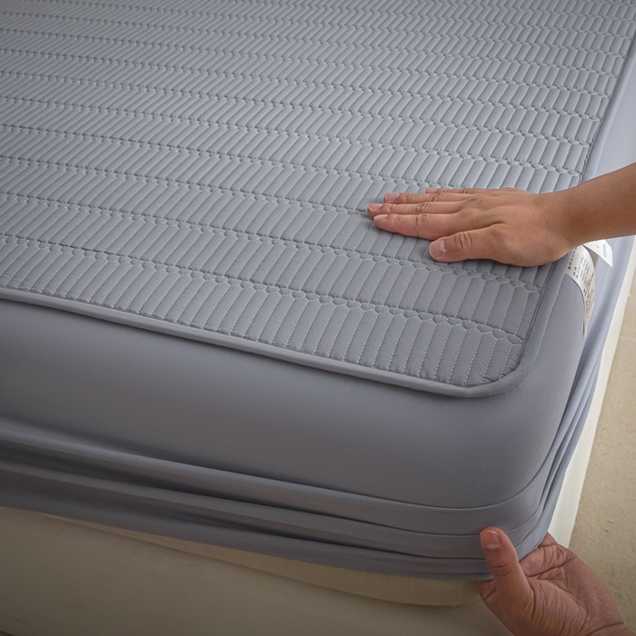 91家纺网 家纺一手货源 找家纺 芬晴家纺 2025新款A类全棉水洗棉夹棉床笠-甜心 甜心-浅灰