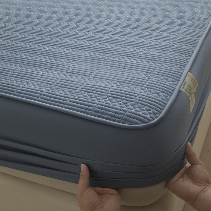 91家纺网 家纺一手货源 找家纺 芬晴家纺 2025新款A类全棉夹棉大豆床笠-派对 派对-雾蓝