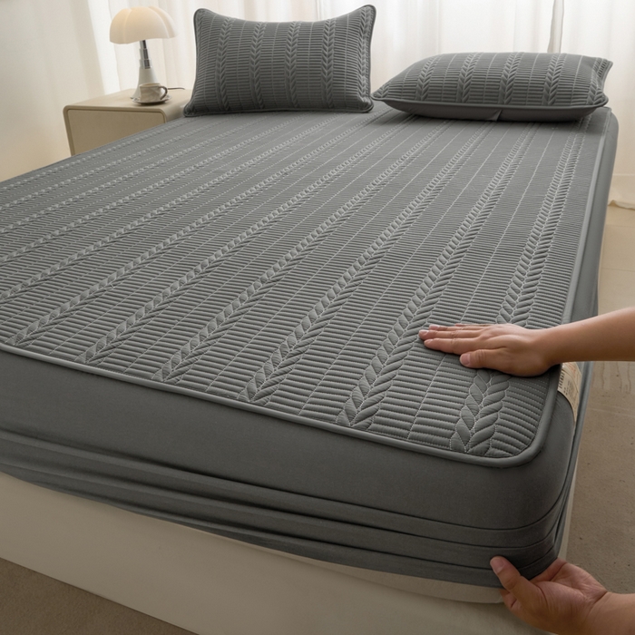 91家纺网 家纺一手货源 找家纺 芬晴家纺 2025新款全棉水洗棉大豆床笠-芳华 芳华-岩灰