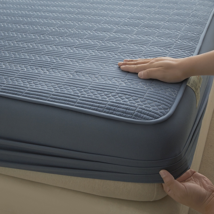 91家纺网 家纺一手货源 找家纺 芬晴家纺 2025新款A类全棉夹棉大豆床笠-派对 派对-雾蓝