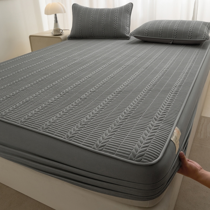 91家纺网 家纺一手货源 找家纺 芬晴家纺 2025新款全棉水洗棉大豆床笠-芳华 芳华-岩灰