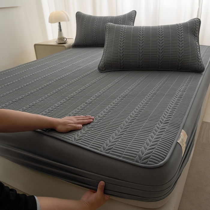 91家纺网 家纺一手货源 找家纺 芬晴家纺 2025新款全棉水洗棉大豆床笠-芳华 芳华-岩灰