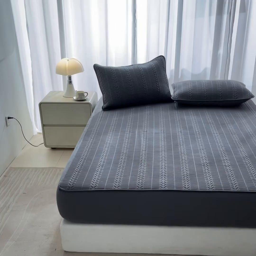 91家纺网 家纺一手货源 找家纺 芬晴家纺 2025新款全棉水洗棉大豆床笠-芳华 芳华-岩灰