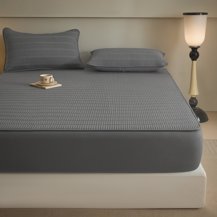 91家纺网 家纺一手货源 找家纺 芬晴家纺 2025新款A类全棉水洗棉夹棉床笠-甜心 甜心-岩灰