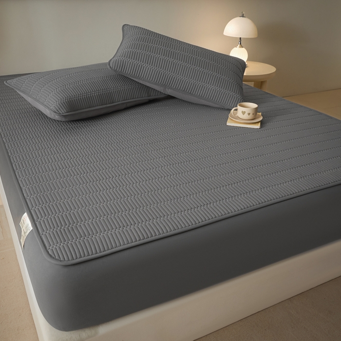 91家纺网 家纺一手货源 找家纺 芬晴家纺 2025新款A类全棉水洗棉夹棉床笠-甜心 甜心-岩灰