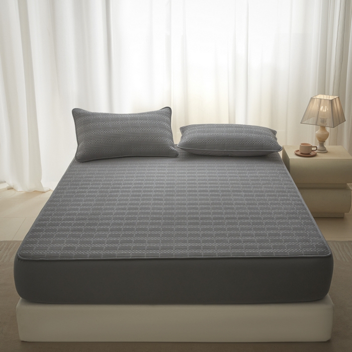 91家纺网 家纺一手货源 找家纺 芬晴家纺 2025新款A类全棉夹棉大豆床笠-派对 派对-岩灰