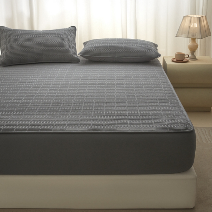 91家纺网 家纺一手货源 找家纺 芬晴家纺 2025新款A类全棉夹棉大豆床笠-派对 派对-岩灰