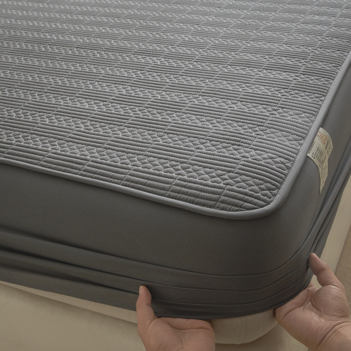 91家纺网 家纺一手货源 找家纺 芬晴家纺 2025新款A类全棉夹棉大豆床笠-派对 派对-岩灰