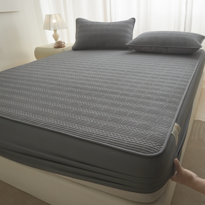 91家纺网 家纺一手货源 找家纺 芬晴家纺 2025新款A类全棉夹棉大豆床笠-派对 派对-岩灰