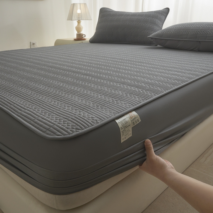 91家纺网 家纺一手货源 找家纺 芬晴家纺 2025新款A类全棉夹棉大豆床笠-派对 派对-岩灰