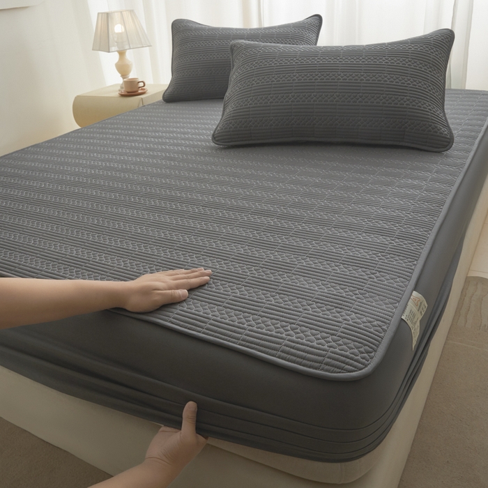 91家纺网 家纺一手货源 找家纺 芬晴家纺 2025新款A类全棉夹棉大豆床笠-派对 派对-岩灰