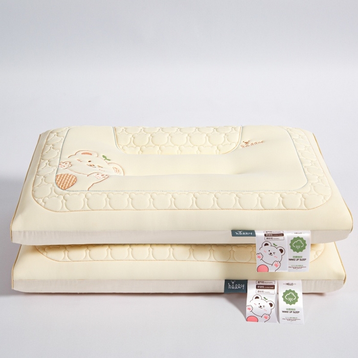 91家纺网 家纺一手货源 找家纺 织布人 2025新款枕芯夏季凉感冰丝小熊乳胶枕头防出汗儿童学生成人亲子枕 香草黄_一只48*74cm【成人高枕】