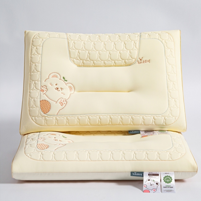 91家纺网 家纺一手货源 找家纺 织布人 2025新款枕芯夏季凉感冰丝小熊乳胶枕头防出汗儿童学生成人亲子枕 香草黄_一只48*74cm【成人高枕】