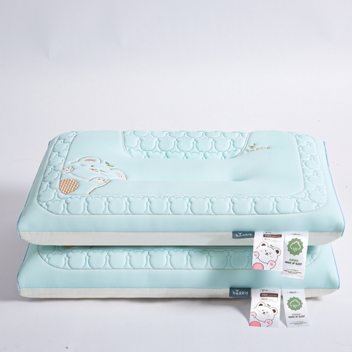 91家纺网 家纺一手货源 找家纺 织布人 2025新款枕芯夏季凉感冰丝小熊乳胶枕头防出汗儿童学生成人亲子枕 天空蓝_一只48*74cm【成人高枕】