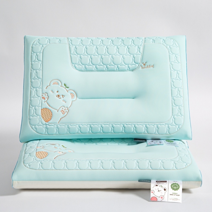 91家纺网 家纺一手货源 找家纺 织布人 2025新款枕芯夏季凉感冰丝小熊乳胶枕头防出汗儿童学生成人亲子枕 天空蓝_一只48*74cm【成人高枕】