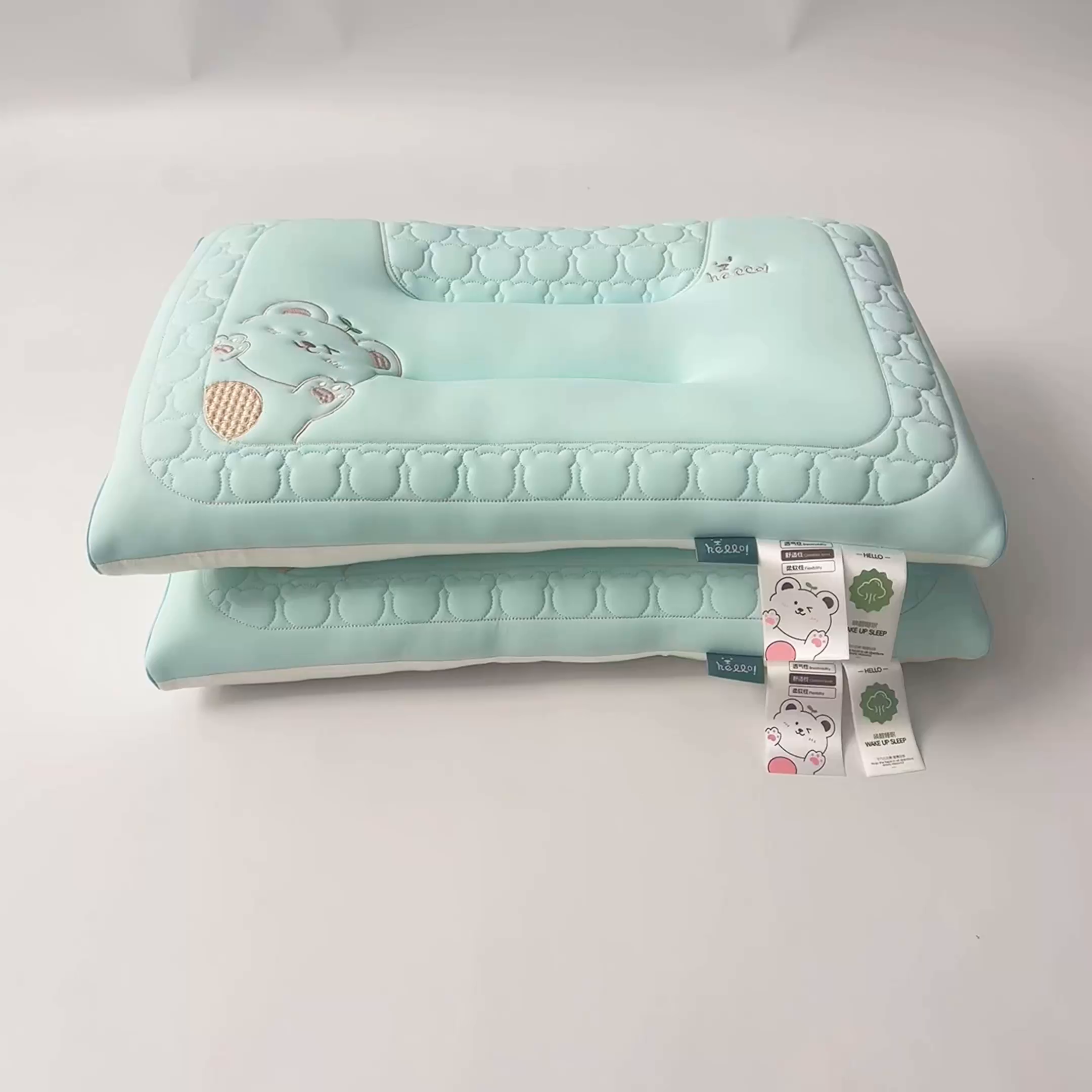 91家纺网 家纺一手货源 找家纺 织布人 2025新款枕芯夏季凉感冰丝小熊乳胶枕头防出汗儿童学生成人亲子枕 天空蓝_一只48*74cm【成人高枕】