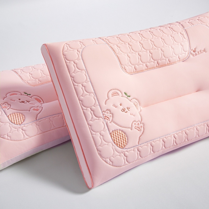 91家纺网 家纺一手货源 找家纺 织布人 2025新款枕芯夏季凉感冰丝小熊乳胶枕头防出汗儿童学生成人亲子枕 桃花粉_一只48*74cm【成人高枕】