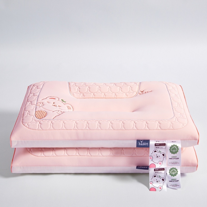 91家纺网 家纺一手货源 找家纺 织布人 2025新款枕芯夏季凉感冰丝小熊乳胶枕头防出汗儿童学生成人亲子枕 桃花粉_一只48*74cm【成人高枕】