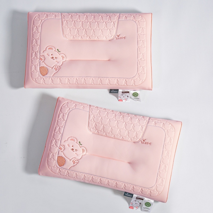 91家纺网 家纺一手货源 找家纺 织布人 2025新款枕芯夏季凉感冰丝小熊乳胶枕头防出汗儿童学生成人亲子枕 桃花粉_一只48*74cm【成人高枕】