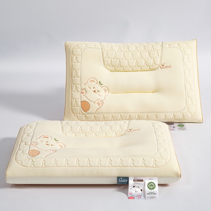 91家纺网 家纺一手货源 找家纺 织布人 2025新款枕芯夏季凉感冰丝小熊乳胶枕头防出汗儿童学生成人亲子枕 香草黄_一只48*74cm【成人中枕】