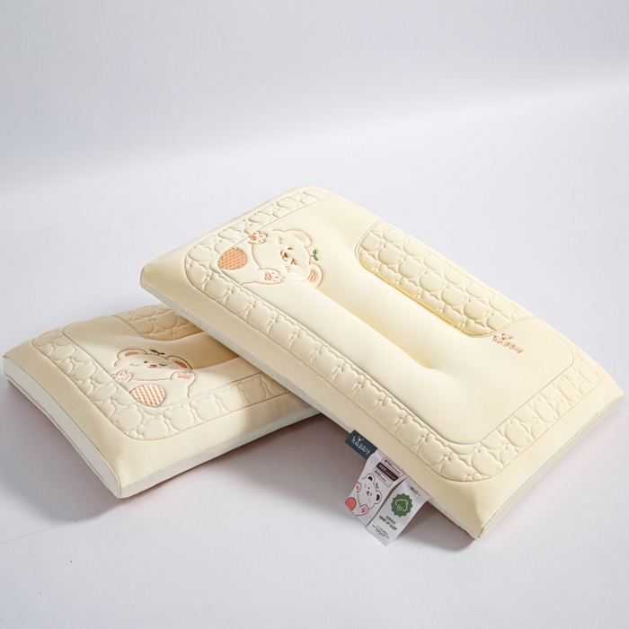 91家纺网 家纺一手货源 找家纺 织布人 2025新款枕芯夏季凉感冰丝小熊乳胶枕头防出汗儿童学生成人亲子枕 香草黄_一只48*74cm【成人中枕】