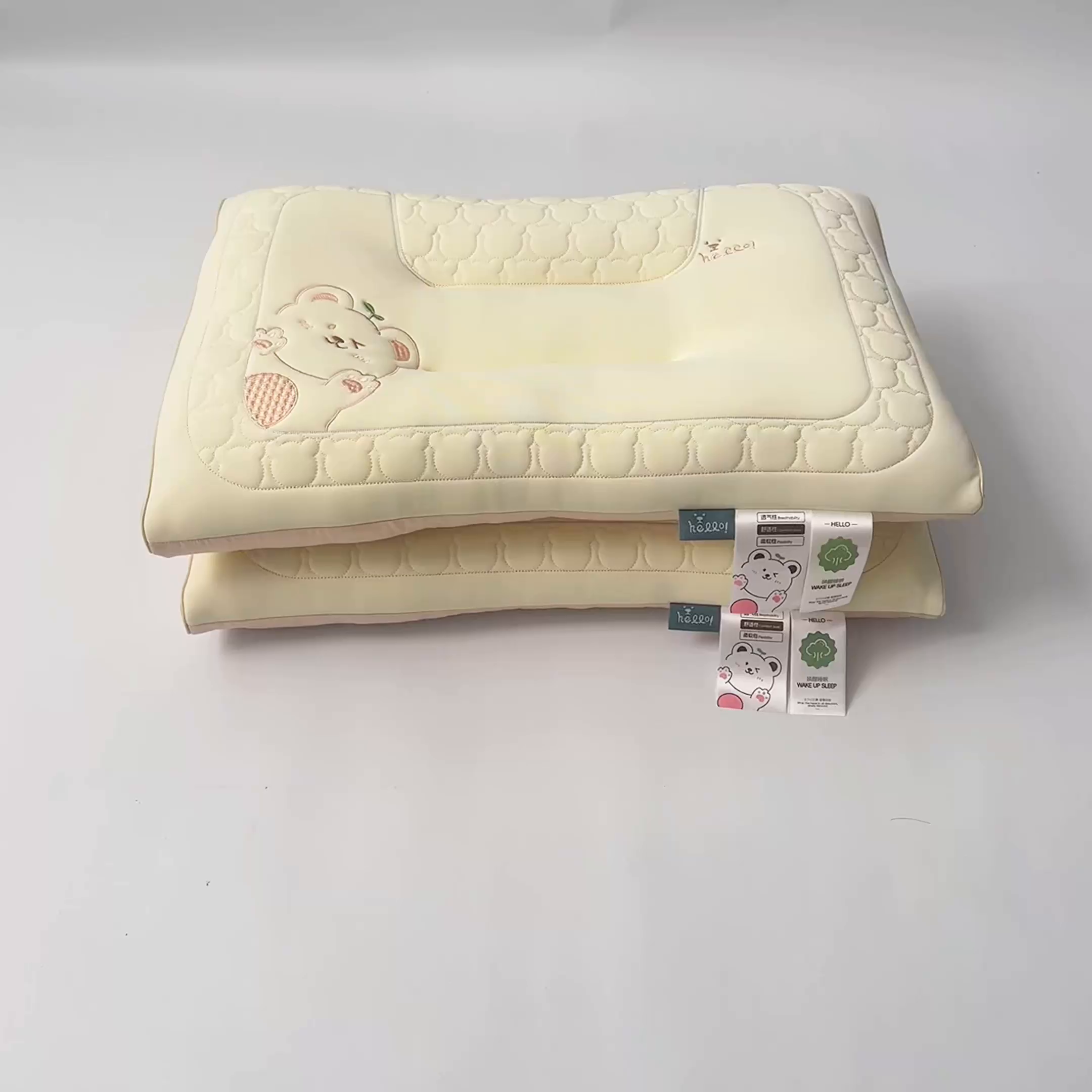 91家纺网 家纺一手货源 找家纺 织布人 2025新款枕芯夏季凉感冰丝小熊乳胶枕头防出汗儿童学生成人亲子枕 香草黄_一只48*74cm【成人中枕】