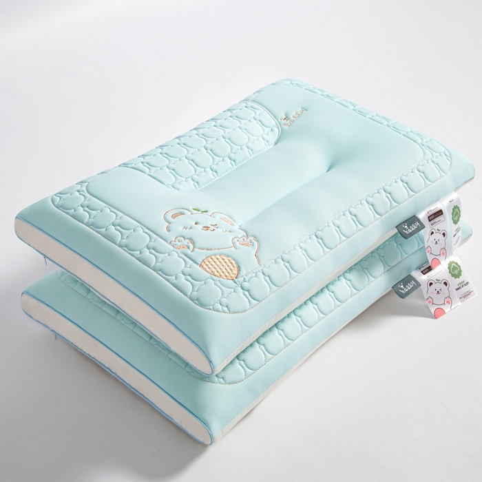 91家纺网 家纺一手货源 找家纺 织布人 2025新款枕芯夏季凉感冰丝小熊乳胶枕头防出汗儿童学生成人亲子枕 天空蓝_一只48*74cm【成人中枕】  