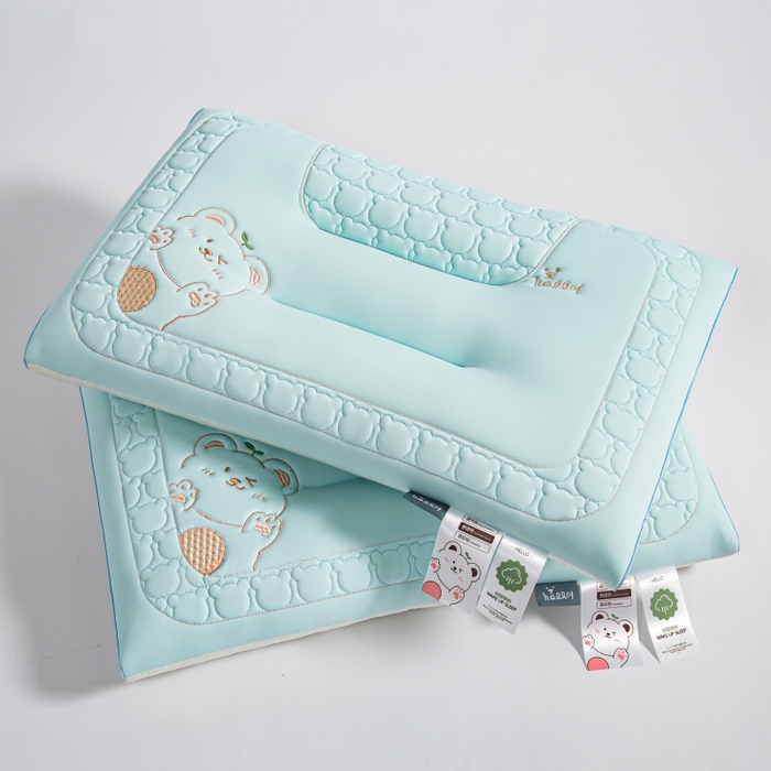 91家纺网 家纺一手货源 找家纺 织布人 2025新款枕芯夏季凉感冰丝小熊乳胶枕头防出汗儿童学生成人亲子枕 天空蓝_一只40*60cm【学生枕】