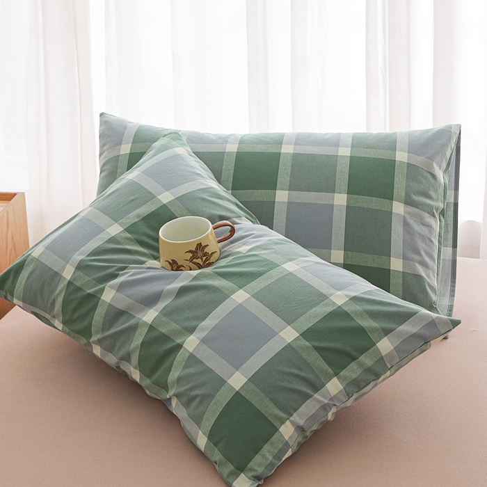 芬晴家纺 2025新款A类全棉色织防水枕套系列 防水-白绿格