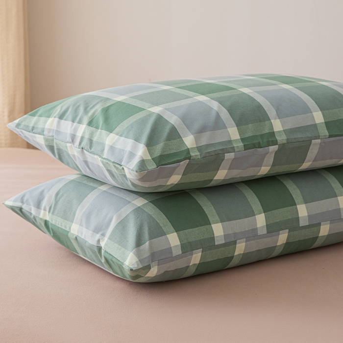 91家纺网 家纺一手货源 找家纺 芬晴家纺 2025新款A类全棉色织防水枕套系列 防水-白绿格