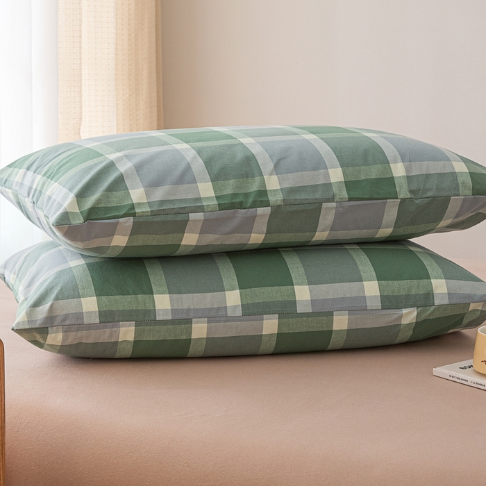 91家纺网 家纺一手货源 找家纺 芬晴家纺 2025新款A类全棉色织防水枕套系列 防水-白绿格