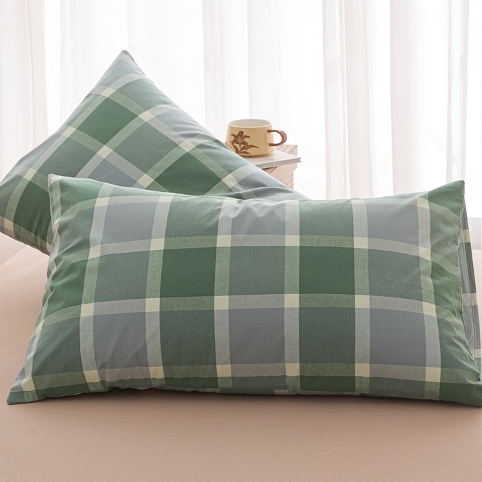 91家纺网 家纺一手货源 找家纺 芬晴家纺 2025新款A类全棉色织防水枕套系列 防水-白绿格