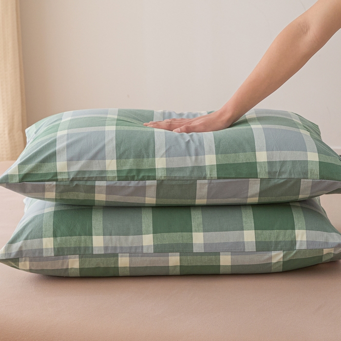 91家纺网 家纺一手货源 找家纺 芬晴家纺 2025新款A类全棉色织防水枕套系列 防水-白绿格
