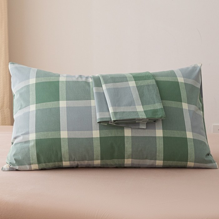 91家纺网 家纺一手货源 找家纺 芬晴家纺 2025新款A类全棉色织防水枕套系列 防水-白绿格