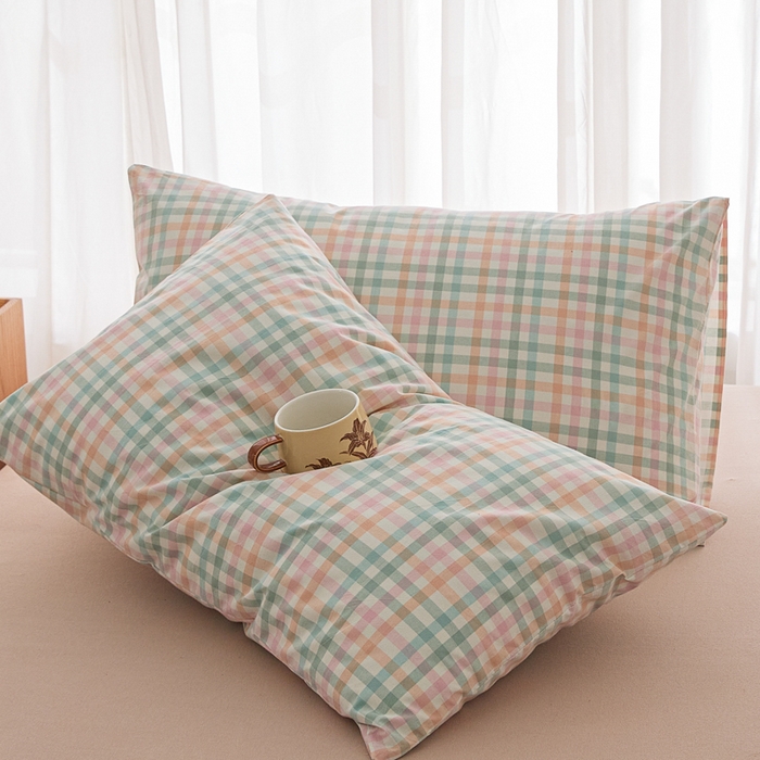 芬晴家纺 2025新款A类全棉色织防水枕套系列 防水-冰淇淋格