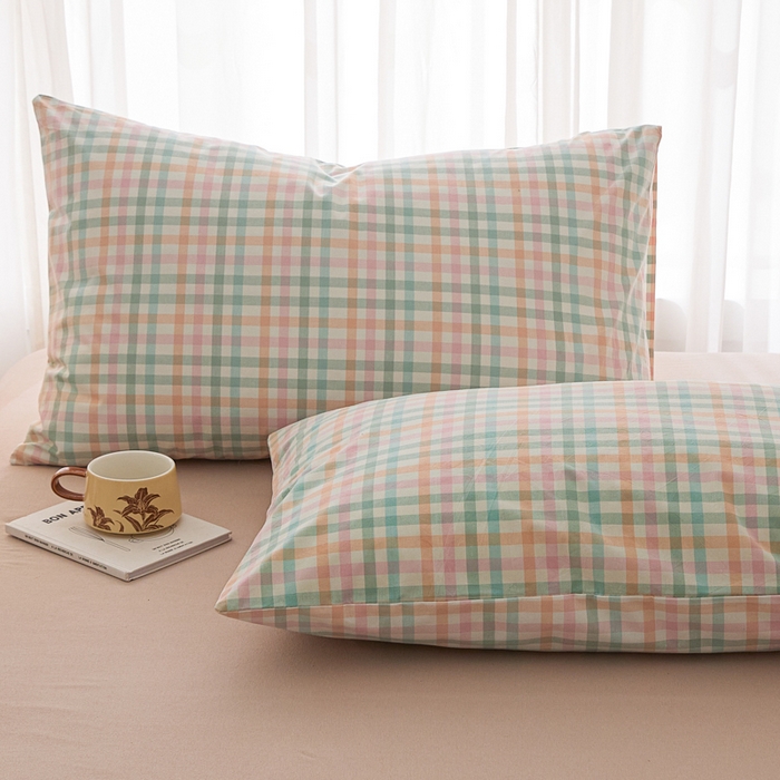 91家纺网 家纺一手货源 找家纺 芬晴家纺 2025新款A类全棉色织防水枕套系列 防水-冰淇淋格