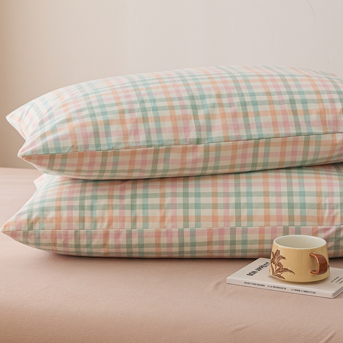 91家纺网 家纺一手货源 找家纺 芬晴家纺 2025新款A类全棉色织防水枕套系列 防水-冰淇淋格