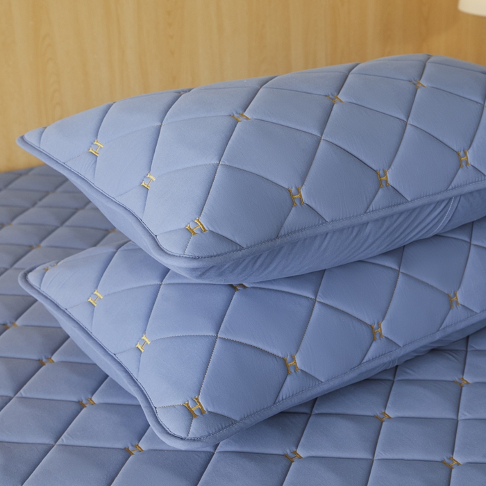 91家纺网 家纺一手货源 找家纺 芬晴家纺 2025新款全棉水洗棉A类防水系列枕套 H-雾蓝