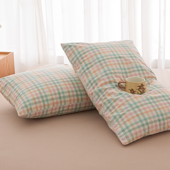 91家纺网 家纺一手货源 找家纺 芬晴家纺 2025新款A类全棉色织防水枕套系列 防水-冰淇淋格