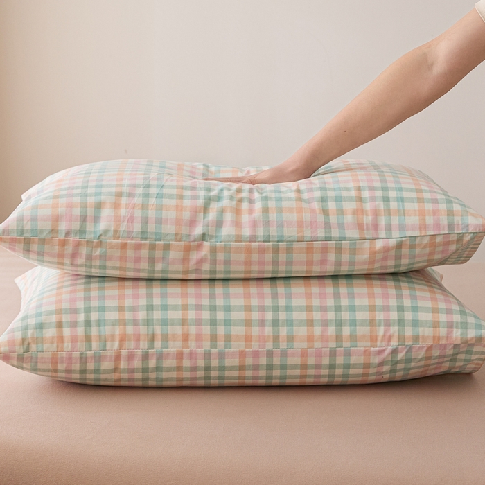 91家纺网 家纺一手货源 找家纺 芬晴家纺 2025新款A类全棉色织防水枕套系列 防水-冰淇淋格