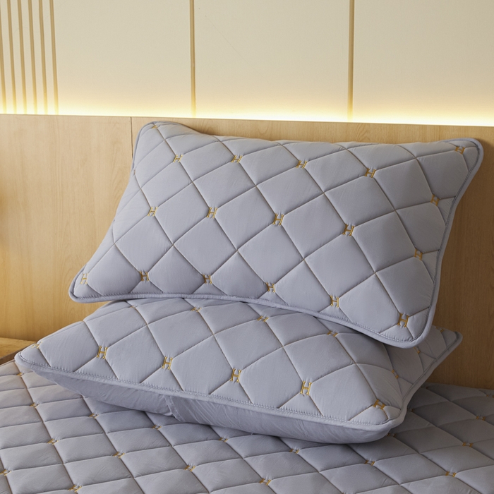 91家纺网 家纺一手货源 找家纺 芬晴家纺 2025新款全棉水洗棉A类防水系列枕套 H-星灰